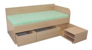 Rohová vyvýšená dětská postel s úložným prostorem INA