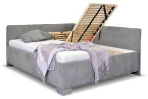 Rohová čalouněná postel dvoulůžko s úložným prostorem Ryana