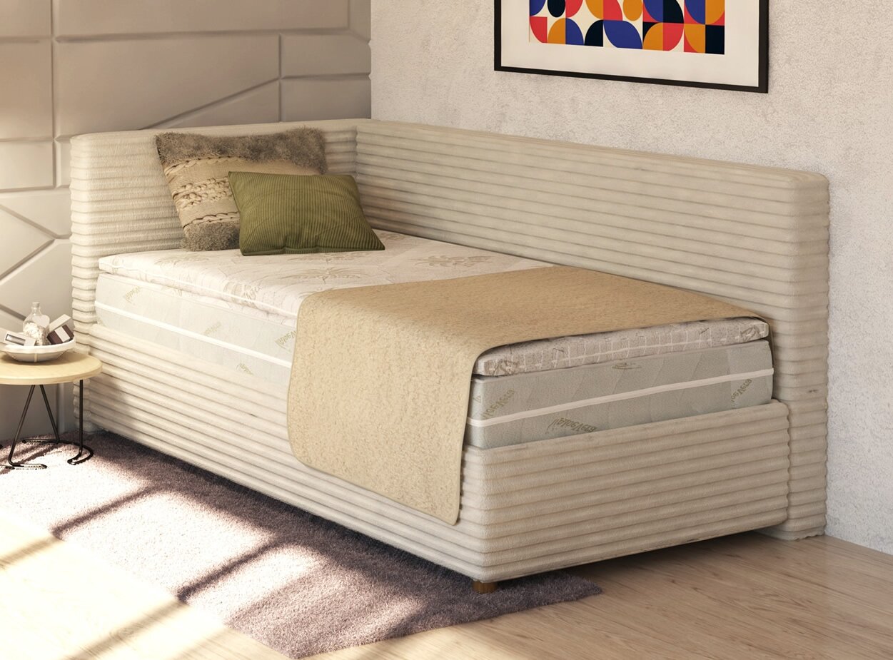 Rohová čalouněná postel s úložným prostorem SONO