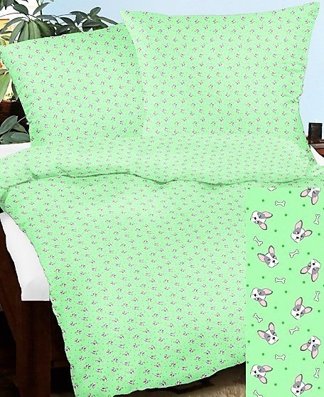 veratex Bavlněné povlečení 45x64 - 90x130 sv.zelený pejsek