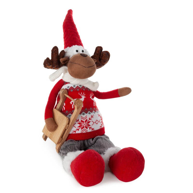 ArtFir Vánoční sob DOLL | červená/bílá 18 x 14 x 62 cm
