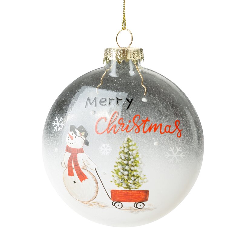 ArtFir Vánoční dekorace KOULE 509 | skleněná bílá/červená 10 cm