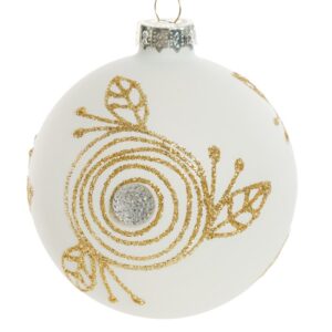 ArtFir Vánoční dekorace KOULE 157B | skleněná bílá/zlatá 10 cm