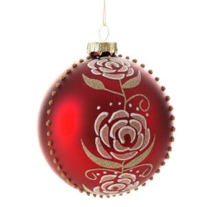 ArtFir Vánoční dekorace KOULE 491B | skleněná červená/bílá 10 cm