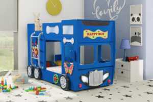 Artplast Dětská patrová postel HAPPY BUS | modrá 90 x 190 cm