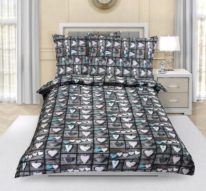 veratex Povlečení krepové srdce patchwork šedé 140x200