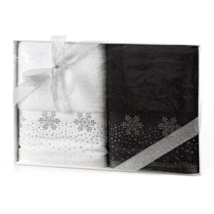 ArtFir Vánoční sada ručníků JOY 10 | bílá/černá 50 x 90 cm