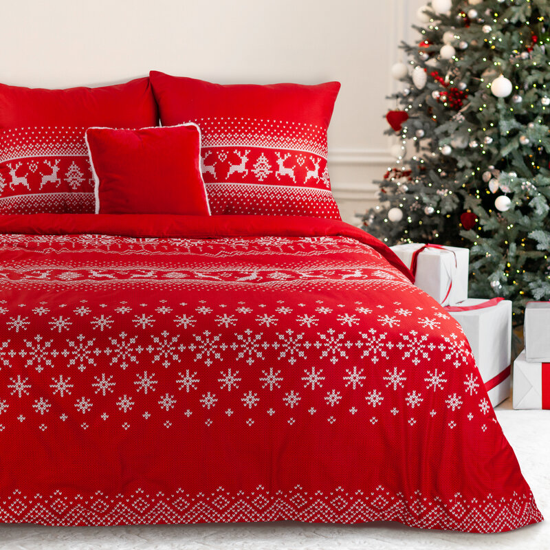 ArtFir Vánoční povlečení na dvojlůžko NOEL 02 | červená 160 x 200 cm