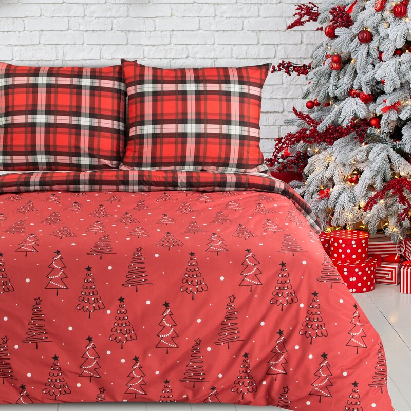 ArtFir Vánoční povlečení na jednolůžko SCARLET | červená 140 x 200 cm