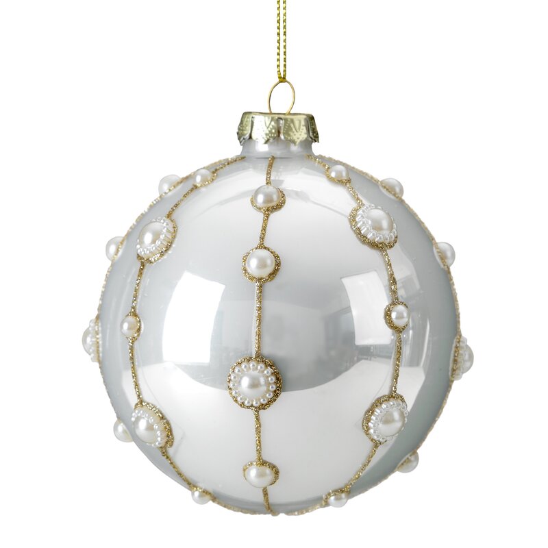 ArtFir Vánoční dekorace KOULE 454 | skleněná perleťová/zlatá 10 cm