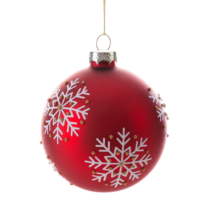 ArtFir Vánoční dekorace KOULE 466A | skleněná červená/bílá 8 cm