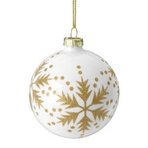 ArtFir Vánoční dekorace KOULE 468A | skleněná bílá/zlatá 8 cm