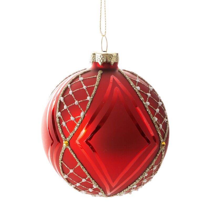 ArtFir Vánoční dekorace KOULE 486A | skleněná červená/šampaň 8 cm