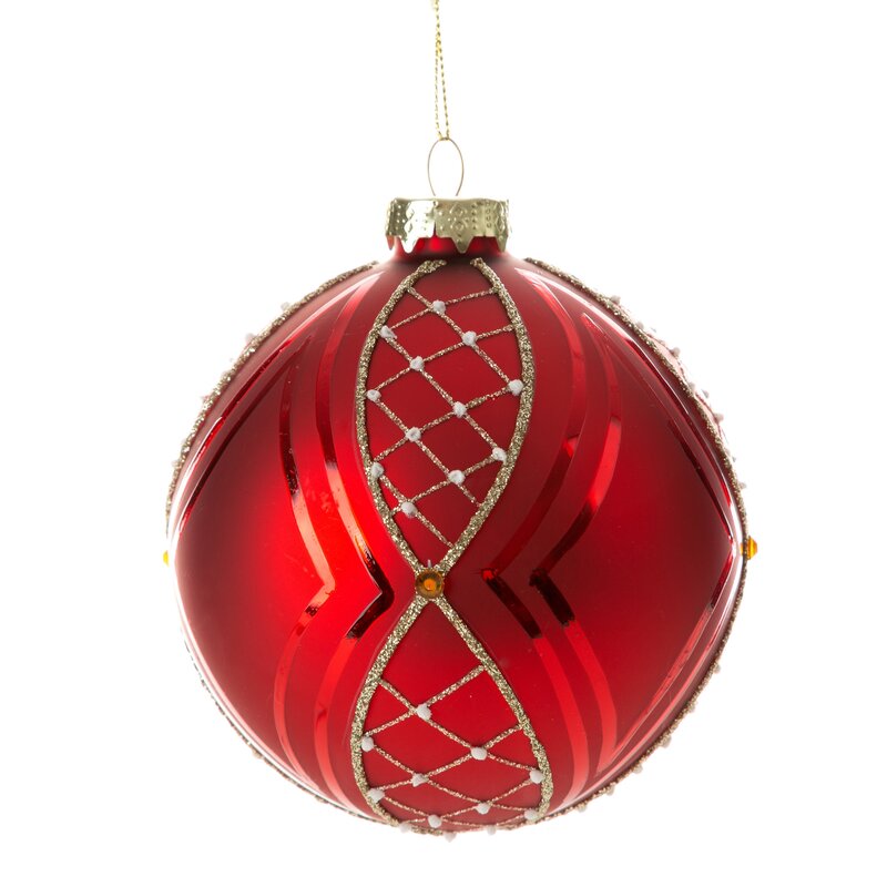 ArtFir Vánoční dekorace KOULE 486B | skleněná červená/šampaň 10 cm