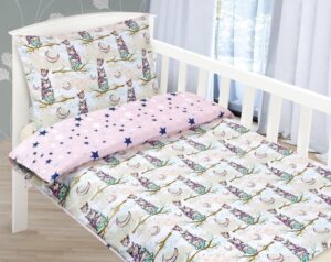 veratex Dětské povlečení bavlna Agáta 1. strana sovička na větvi - 2. strana modrá hvězdička 90x135