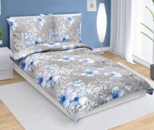 veratex Povlečení krepové modrý ibišek na šedé 140x200