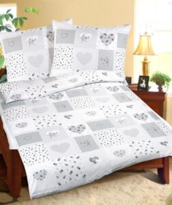 veratex Povlečení bavlněné šedé srdce patchwork 140x200