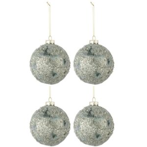 Set čtyř šedo zelených skleněných vánočních ozdob J-Line Aislin 10