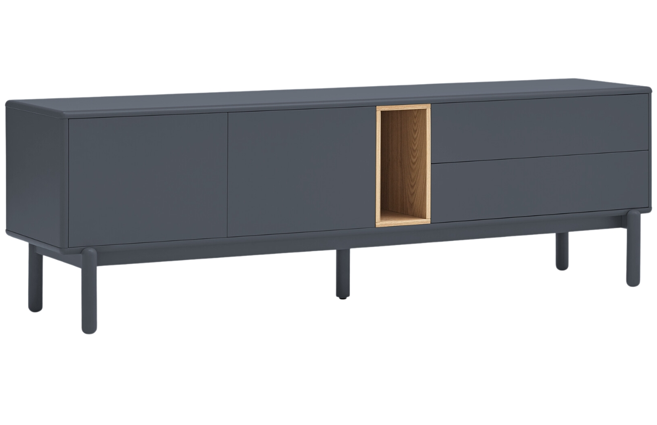 Antracitově šedý lakovaný TV stolek Teulat Corvo 180 x 40 cm