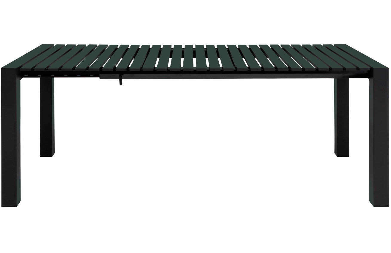 Tmavě zelený hliníkový rozkládací zahradní stůl Mindo 111 162/199 x 90 cm