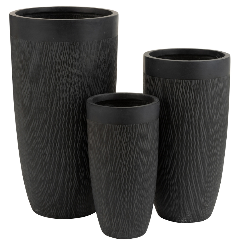 Set tří černých keramických květináčů J-line Geramio 72/58/46 cm