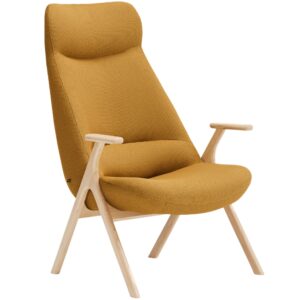 Teulat Vysoké žluté křeslo Dins s dřevěnou podnoží
