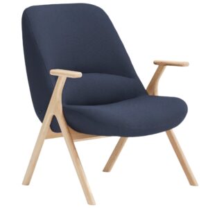 Teulat Nízké modré křeslo Dins s dřevěnou podnoží