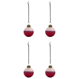 House Doctor Set čtyř růžovo-červených skleněných vánočních ozdob Stripe 5 cm