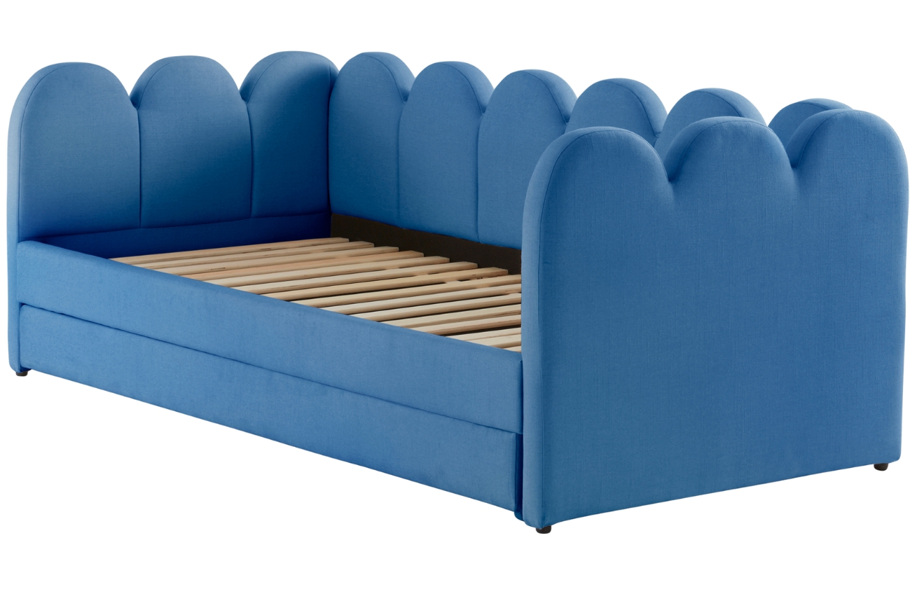 Jotex Modrá čalouněná rozkládací postel OLEMA 90 x 200 cm