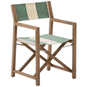 Dřevěná zahradní skládací židle Kave Home Vilara se zeleno-bílým sedákem