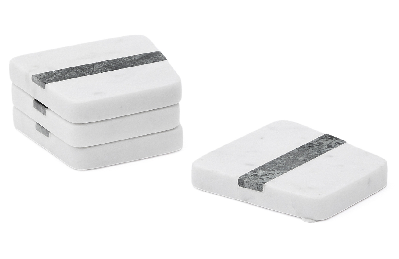 Set čtyř bílo-zelených mramorových podtácků Kave Home Nira