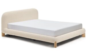 Kave Home Béžová bouclé dvoulůžková postel Odina 160 x 200 cm s přírodní podnoží