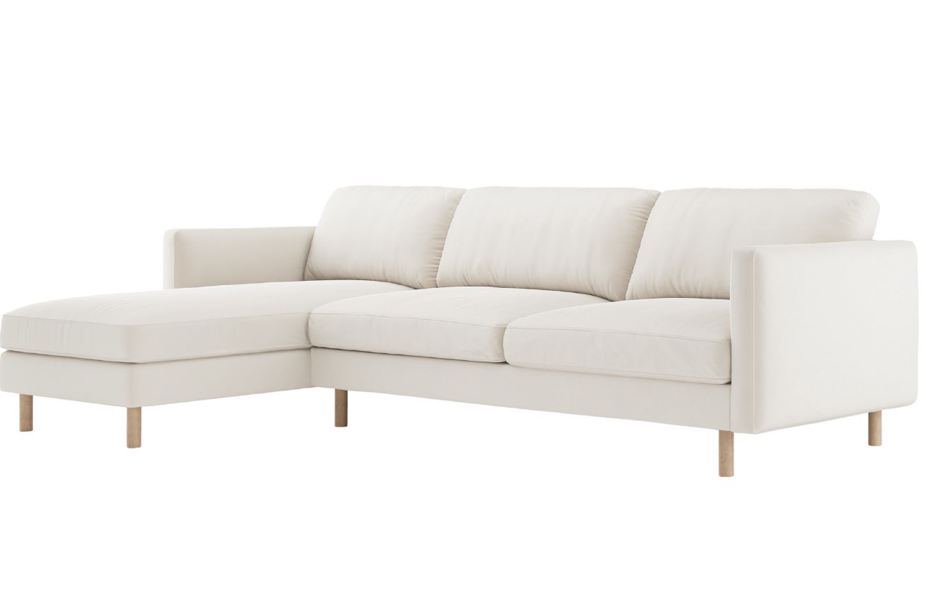 Micadoni Bílá sametová rohová pohovka Eden 286 cm