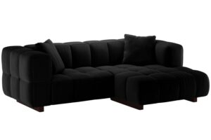 Micadoni Černá sametová rozkládací pohovka Puma 260 cm