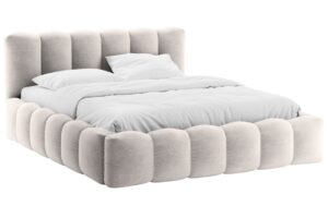 Micadoni Světle šedá bouclé dvoulůžková postel Lupine 160 x 200 cm s úložným prostorem