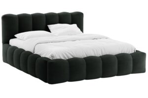 Micadoni Černá bouclé dvoulůžková postel Lupine 160 x 200 cm s úložným prostorem