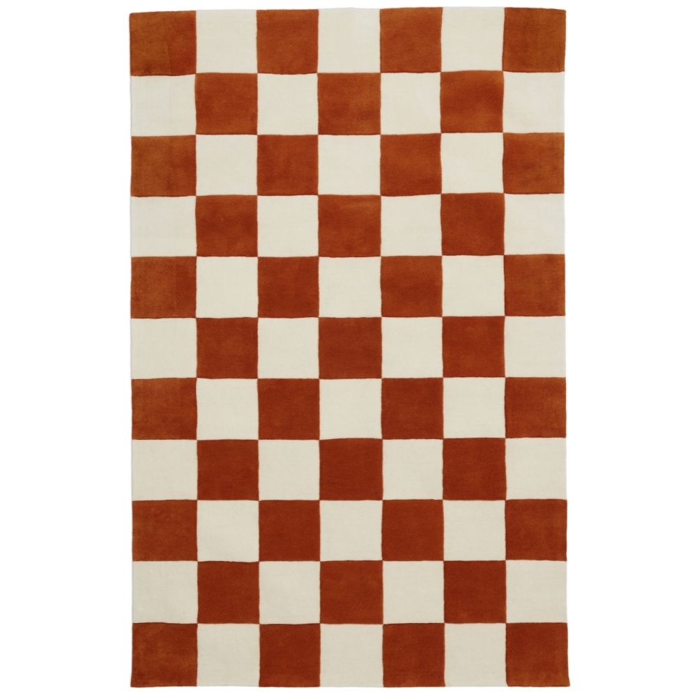 FEST Amsterdam Béžovo-oranžový vlněný koberec Checks 161 x 253 cm
