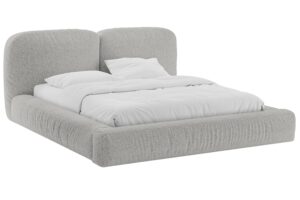 Micadoni Světle šedá bouclé dvoulůžková postel Martina 160 x 200 cm s úložným prostorem