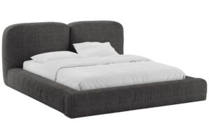 Micadoni Tmavě šedá bouclé dvoulůžková postel Martina 160 x 200 cm s úložným prostorem