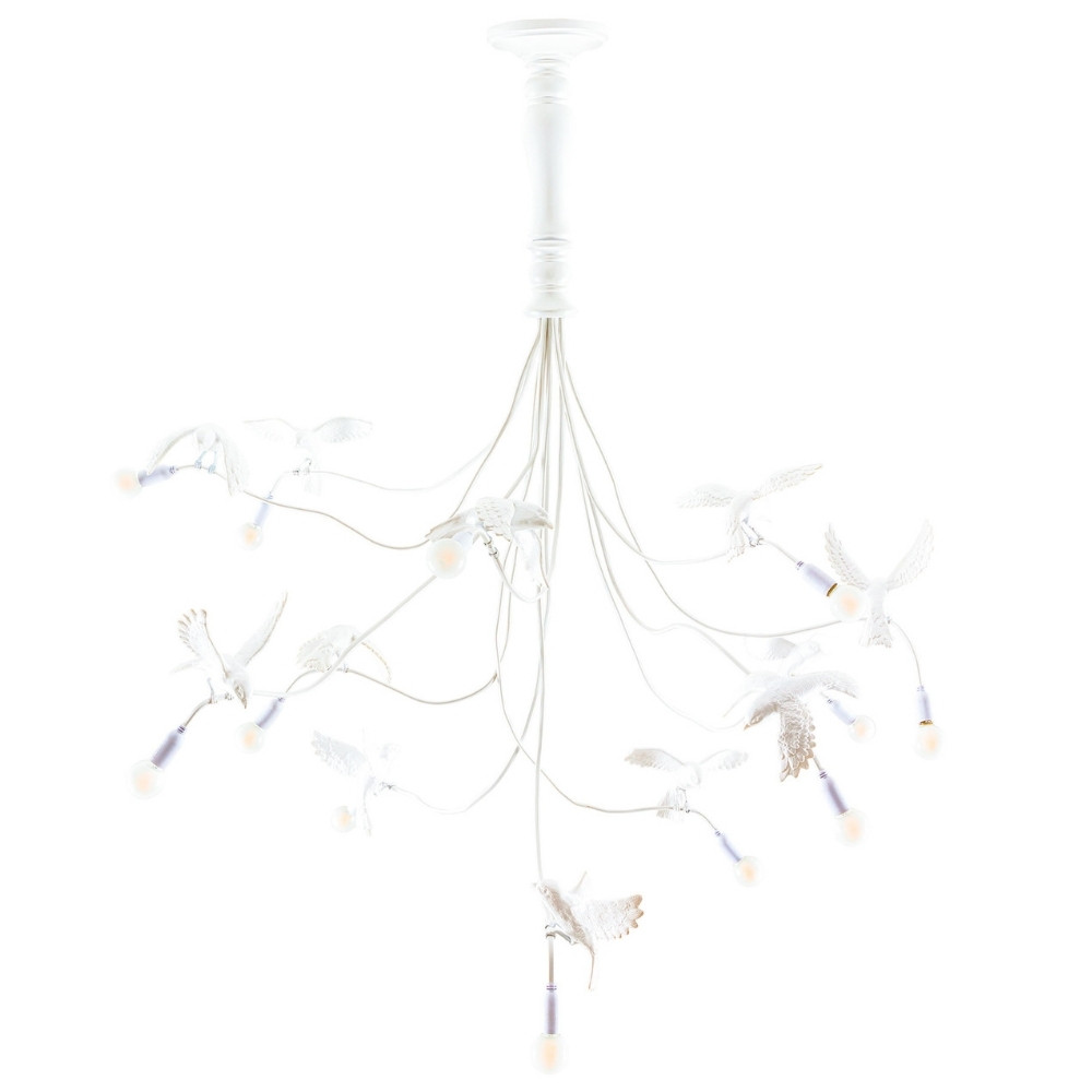 Seletti Bílé závěsné světlo Sparrow 100 cm
