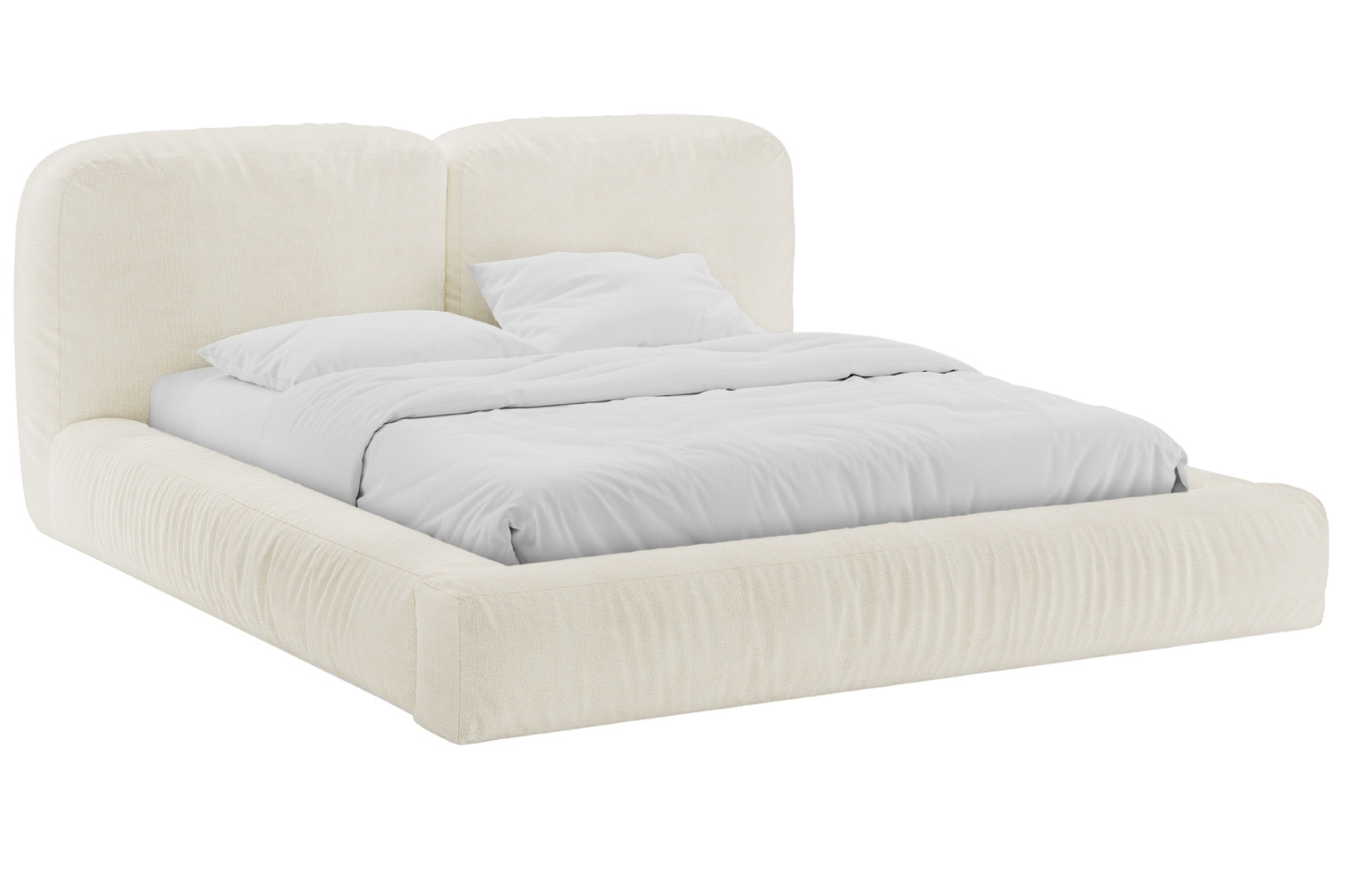 Micadoni Krémově bílá bouclé dvoulůžková postel Martina 180 x 200 cm s úložným prostorem