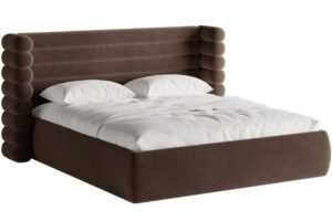 Hnědá sametová dvoulůžková postel MICADONI Mount 180 x 200 cm
