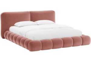Micadoni Růžová sametová dvoulůžková postel Solange 160 x 200 cm