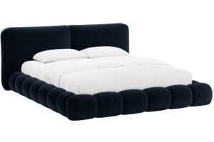 Micadoni Královsky modrá sametová dvoulůžková postel Solange 160 x 200 cm