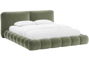 Micadoni Zelená sametová dvoulůžková postel Solange 160 x 200 cm
