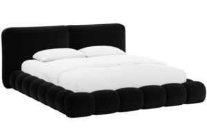 Micadoni Černá sametová dvoulůžková postel Solange 160 x 200 cm