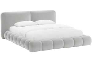 Micadoni Světle šedá sametová dvoulůžková postel Solange 180 x 200 cm