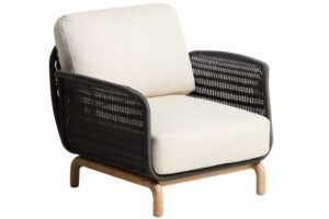 Kave Home Dřevěné zahradní křeslo Alipa s tmavě šedým výpletem