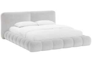 Micadoni Světle šedá žinylková dvoulůžková postel Solange 180 x 200 cm