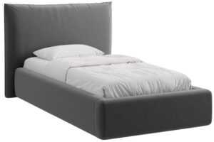 Micadoni Šedá sametová jednolůžková postel Kaelle 90 x 200 cm s úložným prostorem